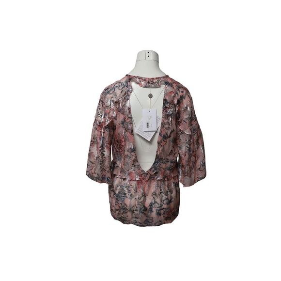 Iro Open-back Metallic Fil Coupé Chiffon Blouse in Pastel Pink Silk
